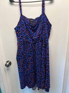 Torrid Royal Blue & Pink Leopard hi-low Dress with Spaghetti Straps